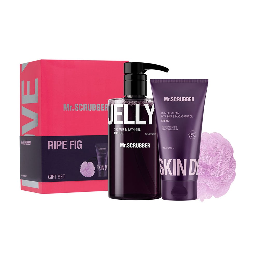 Подарунковий набір Mr.Scrubber Ripe Fig (гель для душу, 500 мл + зволожувальний крем-гель для тіла, 150 мл + мочалка, 1 шт)
